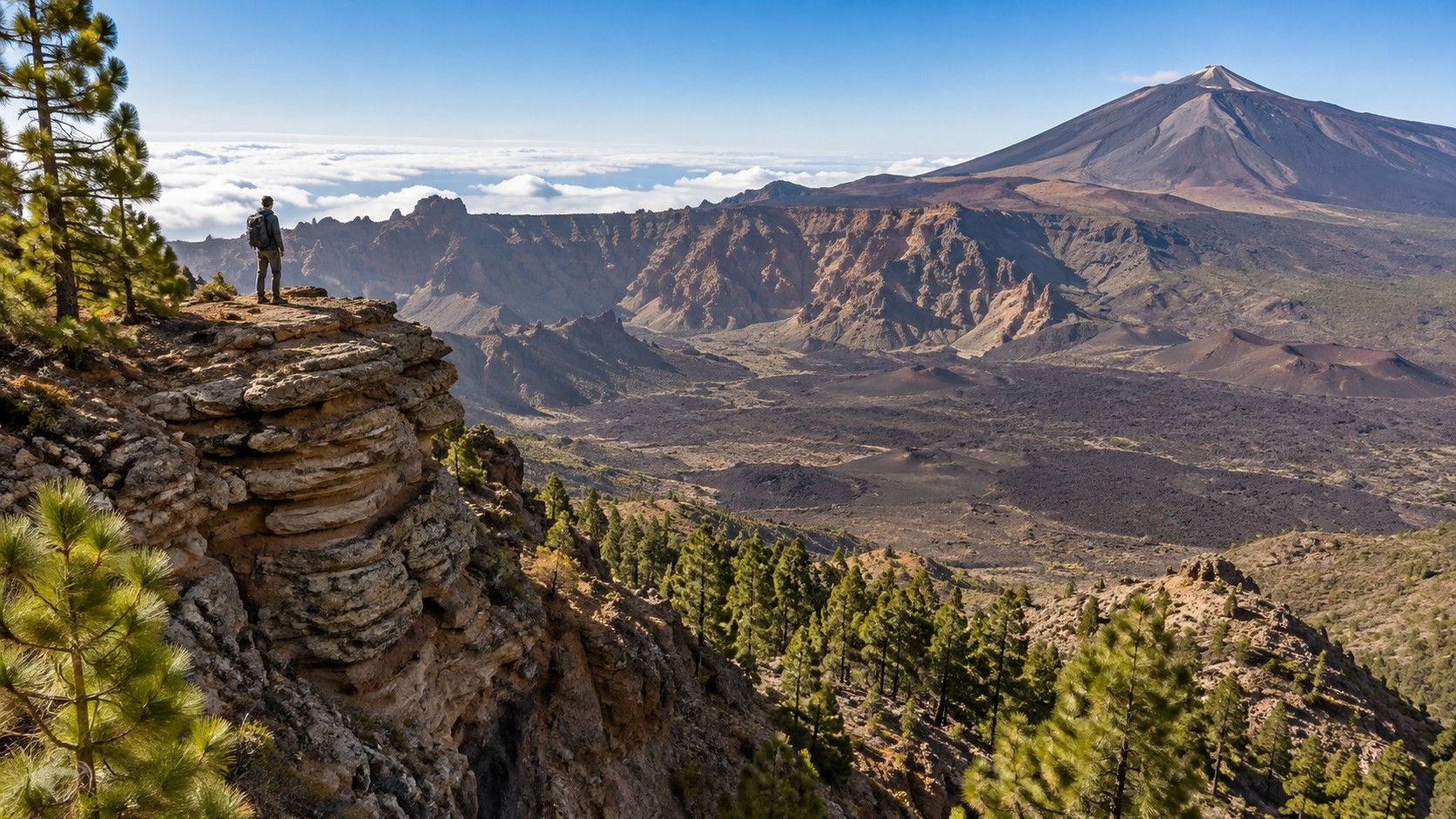 Layered volcanic road view at Mirador de La Tarta